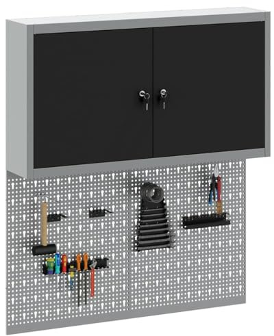 vidaXL 3-delars verktygsskåp och pegboard set, väggmonterat, svart metall | För inomhusbruk, perfekt för garage och verkstad. Hållbar stålstruktur med maxbelastning på 15 kg. Bra för organiserad förva