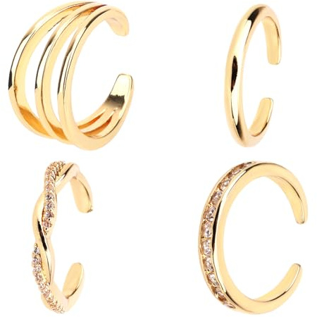 Mikovivi 4pcs Adjustable Toe Rings for Women, Open Toe Rings Set Simple CZ Triple Twist Crystal Band Elegant Summer Beach Foot Jewelry (Gold)