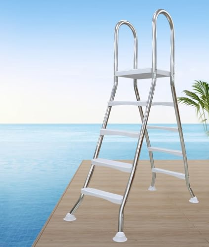 AIBOTY Escalera de Piscina 4 Peldaños Doble Pasamanos para Piscinas Elevadas, Escalera de Acero Inoxidable para Piscinas Elevadas con Peldaños Antideslizantes, Escalera para Piscinas Elevadas