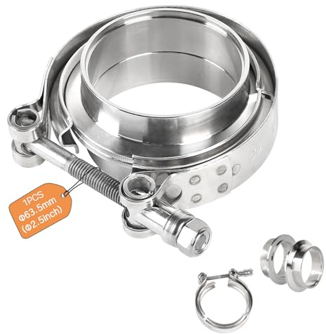 SUPAWAY Abrazadera V-Band + Bridas Ø 63,5 mm (2,5 pulgadas) Kit completo en Acero Inoxidable 304 Abrazadera de cierre rápido para escape y turbo con anillos de centrado y abrazadera para tubo de turbo