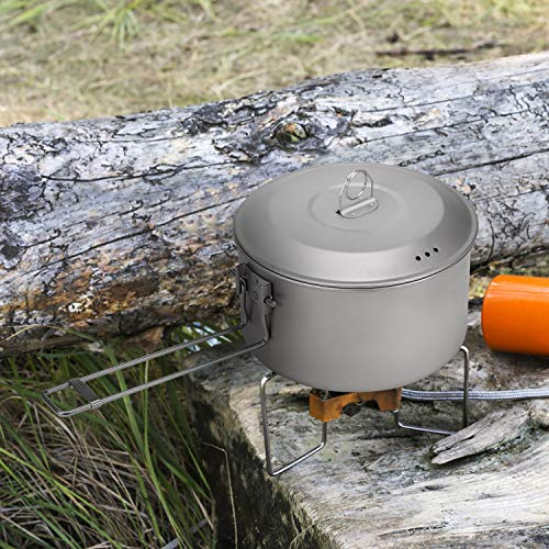 Fyearfly Juego de utensilios de cocina para camping, olla de titanio y sartén con tapa, asas plegables, ligero y duradero para acampar al aire libre, senderismo, mochileros, picnic