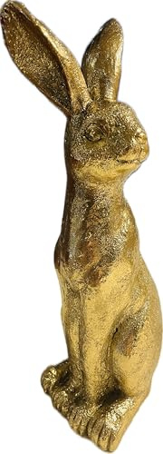 khevga Lapin de Pâques doré - 27,5 cm - Grand lapin décoratif moderne en polyrésine - Figurine brillante pour décoration de table, salon et table de Pâques