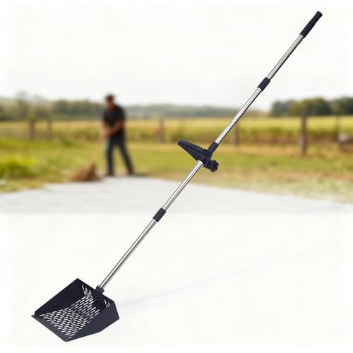 FELINAT Kycklingskyffel 25,4 cm bred – 155,5 cm långt handtag av 4 delar, justerbar siktskyffel med extra handtag – robust hönshus tillbehör för enkel rengöring av KOT & strö