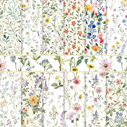 RAORAOYUE 24 Sheets Floral Pattern Paper Packs, 11.8×11.8” Sided Decorative Craft Paper, Wildflower Pattern Papers for DIY Card Making Photo Album Journal Decor