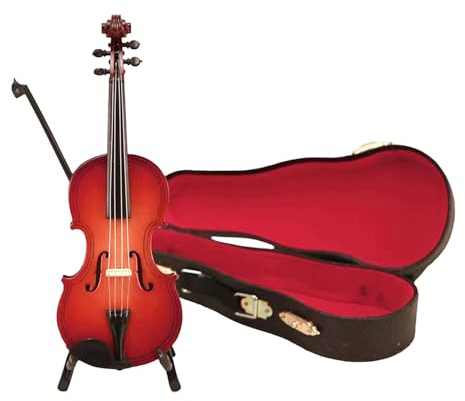FytStycale Violino in Legno in Miniatura con Supporto, Archetto E Custodia. Accessori per Mensole per Case delle Bambole, 16 Cm