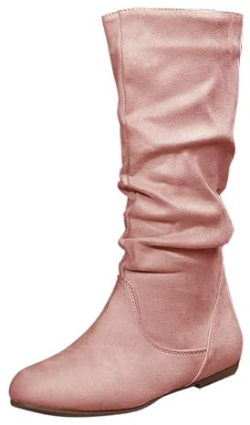 Generiska platta västerländska cowboystövlar dam, slip-kängor för kvinnor, platt, vår, halkfria, platta vinterstövlar med halvhög vad, dragkedja på sidan, ROSA, 38 EU