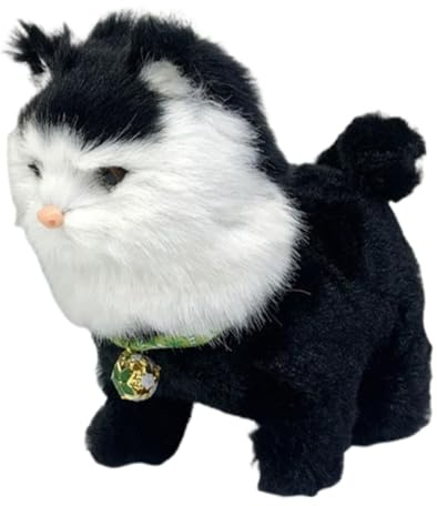 Jiuvaso Giocattolo di Peluche per Gatti Che Cammina, Simulazione di Animale Domestico elettronico, Leggero e Vivace, Giocattolo per, Regalo di, Nero