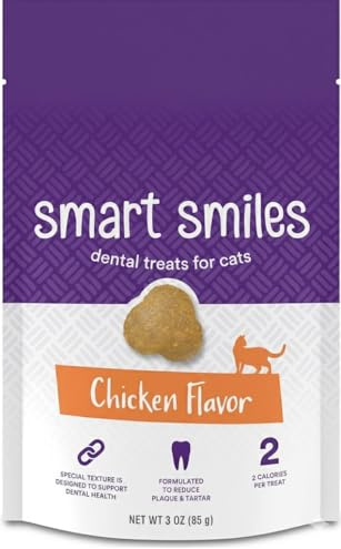 Cat Dental Treats Chicken Flavor - Crunchy Teeth Cleaning Treats for Cats with Breath Freshener - Grain Free Dental Cat Treats for Indoor Cats Plaque Tartar Control - Made in USA - 3oz Resealable Bag