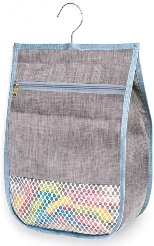 Large Peg Bag for Washing Line, Waterproof Clothes Pegs Bag with Zipper and Hanging Hook, Durable Peg Basket Multi-Use Clothes Pegs Bag for Indoor and Outdoor Laundry Storage, Grey 360°Rotation