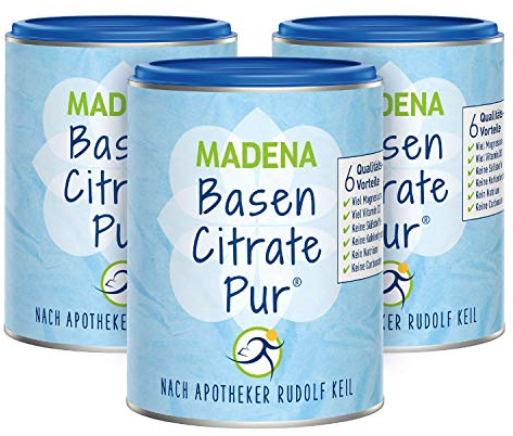 MADENA BasenCitrate Pur nach Apotheker Rudolf Keil Basenpulver 216g Dose, Das Original mit 100% organischen Basen VEGAN, Viel Magnesium als Citrat, Zink, Kalium, Calcium Diät - Basenfasten 3er Pck