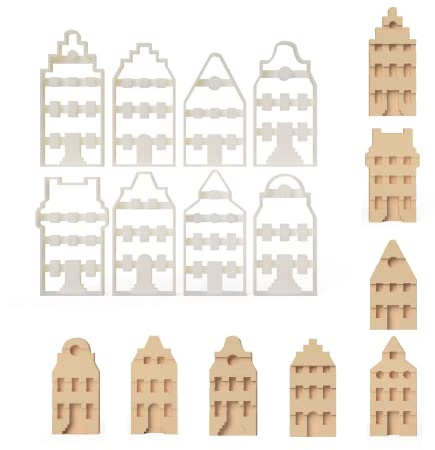 3DREAMS 8er Keksausstecher Set Haus Grachten Häuser Ausstecher Haus Architektur Houses Architecture Cookie Cutter Ausstechformen Ausstecher aus Bio-Kunsststoff Made in Germany inkl. Rezept