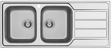 SCHOCK | Fregadero de cocina Master D200 2 senos con escurridor, bañeras izquierdas, fregadero de acero inoxidable con junta preinstalada, 1160 x 500 mm