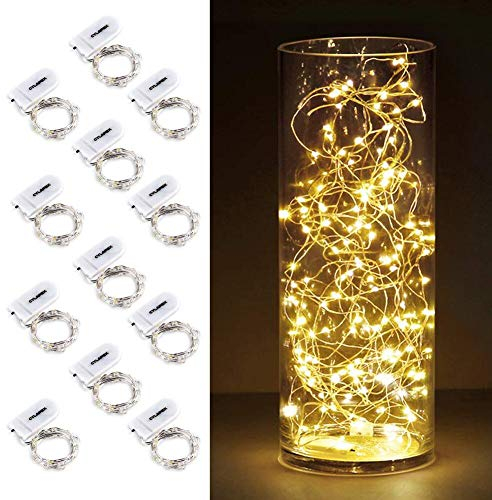 CYLAPEX 12 Pack Fairy Lights String Battery Operated Fairy Lights, 20 LED on 7ft Silvery Copper Wire, Firefly Lights Warm White for Wedding Party Mason Jar Christmas Decorations Bedroom Decor