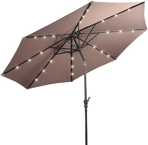 DREAMADE LED Gartenschirm mit LED, Sonnenschirm mit Solar-Beleuchtung, Ø 300 cm Sonnenschirm faltbar/Ampelschirm/Terrassenschirm/Kurbelschirm/Strandschirm Solar LED, Farbwahl (Hellbrau)