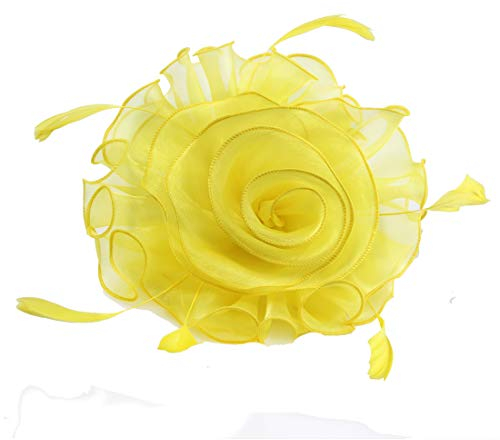 Fascinator Hut 20er 50er Jahre Organza Blume Derby Party Kopfbedeckung für Frauen und Mädchen - Gelb - Medium