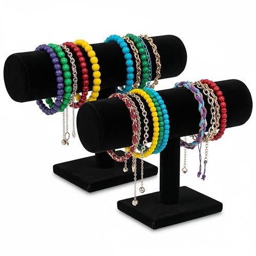 Comelyjewel Bracelet Holder Stand Set of 2, Velvet Jewelry Display for Bracelets, Bangles & Watches, T-Bar Jewelry Organizer for Dresser & Vendor Booth