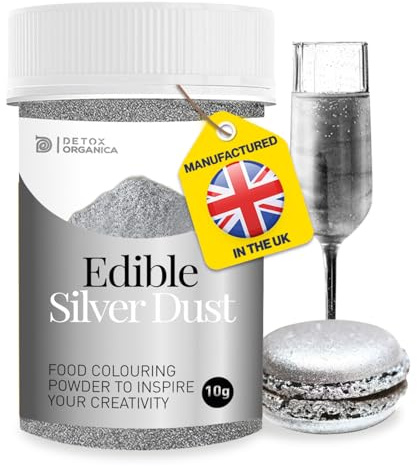 Silver Dust Edible Glitter 10g - Edible Cake Decorations - Edible Glitter for Drinks, Cake Icing, Muffins, Baking Decorations - Silver Sparkle