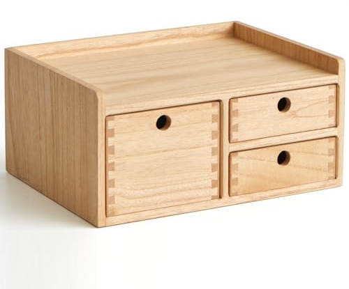 KIRIGEN Schubladenbox Holz, Aufbewahrungsbox, 3 Schubladen, Natur | 1 Einlegeboden, Massivholz, handgefertigt, fertig montiert, Zapfenverbindungen, Pflanzenöl-Oberfläche