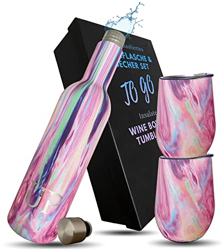 UP GREAT 3erSet Edelstahl Thermosflasche mit Becher und Deckel I Geburtstagsgeschenk für Frauen, Männer I Abschiedsgeschenk Kollegin I Wein Gechenkset I Thermobecher to go