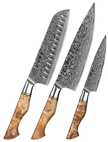 1-5pc Set di coltelli Set Professionale Damasco Acciaio Chef Chef Santoku Pane Utility Pining Coltello da cucina per carne Sharp Kitchen Knife coltelli (Color : 3pc knife set)