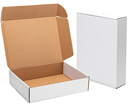 Timirog Shipping Boxes 13x10x3 Inches 20 Pack White Corrugated Cardboard Mailing Box for Small Business, Tab Locking Literature Mailer Packaging Supplies for Packing Book Gifts Craft