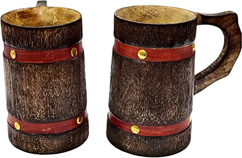 NAVIROCK Vintage Style Handmade Mango Wood Beer Tankard Mug,