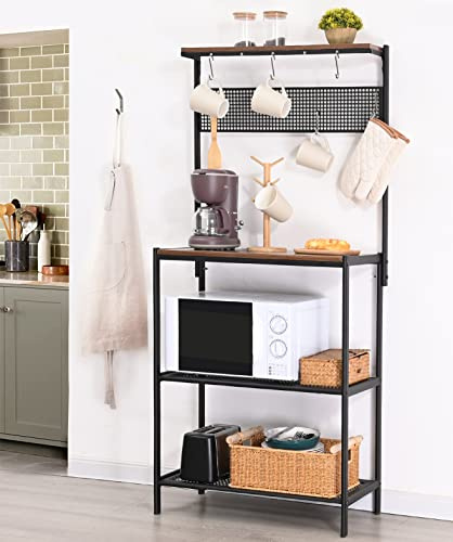 H JINHUI Étagère de Cuisine, Support à Pain en Structure métallique, Étagère Debout avec 6 Crochets en S, Support de Rangement de Cuisine, pour Micro-Ondes, Vaisselle, Industriel, Vintage Marron Noir