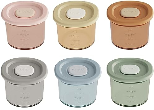 Moonkie Silicone Baby Food Storage Containers, 6 Pack, 120ml Weaning Freezer Pots with Airtight Lids, Reusable Baby Food Snack Pots, Microwave and Dishwasher Safe, Perfect for Infant & Toddler Food