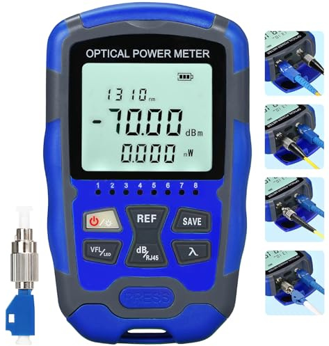 A-M70 4 in 1 Fiber Optic Cable Tester Portable -70~+10dbm Optical Fiber Power Meter FC/SC/ST Interface Fiber Tester Built-in 30Mw Visual Fault Locator (OPM&VFL) with LC adapter and RJ45 Tester and LED