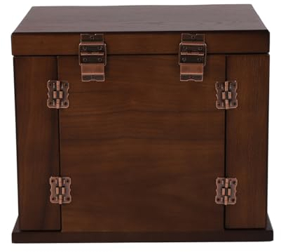 Portagioie grande, in legno, con specchio, portatile, con cassetti, per donne, orecchini, collane e orologi, con 5 cassetti