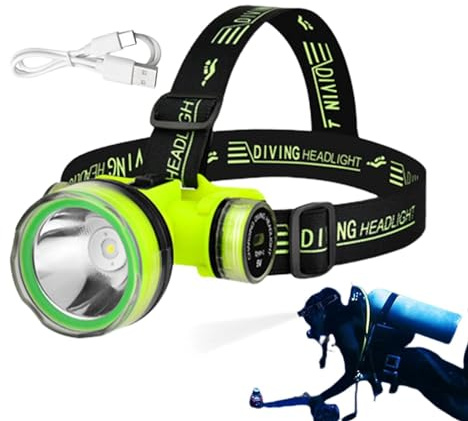 Naqqios Linterna Frontal Recargable - Luz de Cabeza de Buceo Impermeable IPX8, Apto para 80M Bajo el Agua, Distancia de Iluminación de 350M