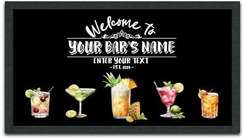 Purple Print House Personalised Welcome To Bar Runner Custom Est Year Cocktails Pub Garden Beer Mat, Small - 440x250, White