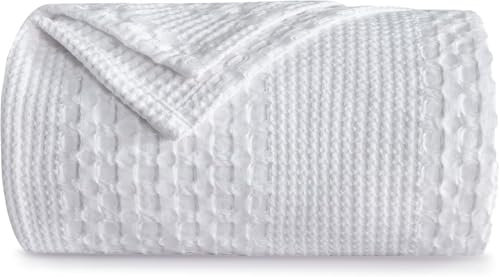 Wajade Waffle 100% Cotton Blanket Double Size White Throw Blanket for All Season Super Soft Blanket for Bed Sofa Car,160x200cm