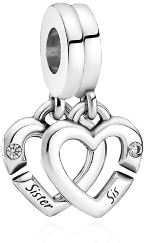 Rimgoris Pendentifs en Argent Sterling 925 Charm pour Bracelets pour Femmes Famille Sœur Cœur à Cœur Ensemble de 2 pièces 5A Zircone Cubique Cadeau d'Anniversaire pour Femmes