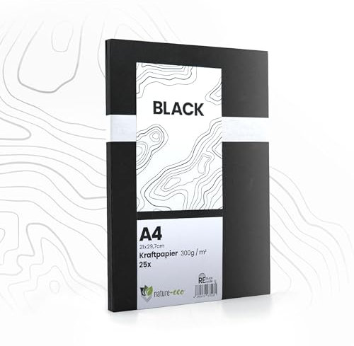 nature-eco 25 Blatt dicker schwarzer, durchgefärbter Karton DIN A4 extra dick 300 g/m² als Bastelkarton oder Kreativkarton Papier Pappe oder stabiler Kartenkarton zum basteln