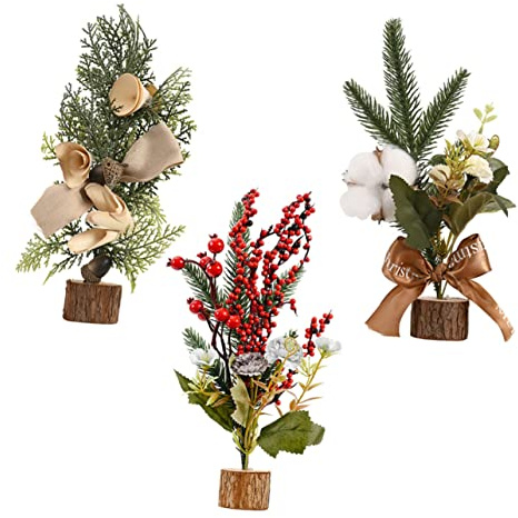 Amosfun 3stücke Kunststoff Weihnachtsbaum Für Schreibtisch Tischdekoration Aus Kunststoff Weihnachtsbaum Bastelidee Mit Tannennadel Und Roten Beerenmotiven Witterungsbeständig Und Farbecht