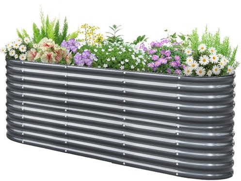 KING BIRD Hochbeet Verzinkter Stahl flanzkasten Gartenkasten 240 x 60 x 87 cm Grau Gartenbeet Frühbeet Garten für Blumen, Obst, Gemüse