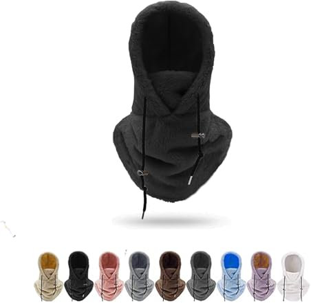 DabinFa Masque de Ski Chaud d'hiver, Capuche en Polaire Sherpa Chaude, Cagoule de Ski Chaude réglable Coupe-Vent, adaptée à l'équitation en Plein air en Hiver (Black)