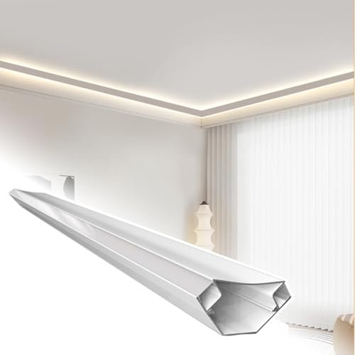 V-förmiger Aluminium-Kanal für Decke, Wand, Ecke, doppelseitig, indirekte Beleuchtung, Zierleiste für Schlafzimmer und Heimkino (weißer Lampenschirm, 10 m)