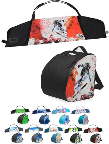 BAMBINIWELT Kinder Ski Set - Skischuhtasche, Standfläche & Skitasche - Ski, Stöcke & Handschuhe - Rucksack Boots, Helm & Skibrille - Cordura, wasserfest