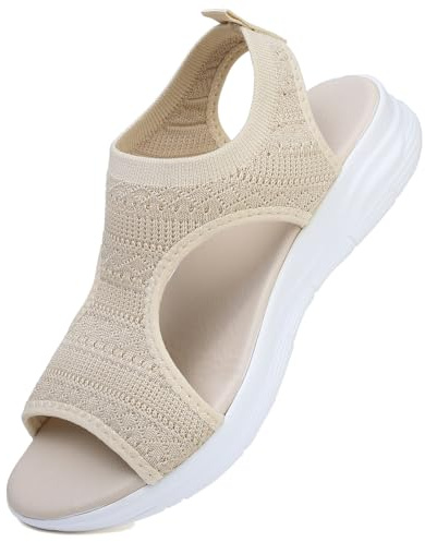 VTASQ Sommer waschbare Slingback orthopädische Rutsche Sport Sandalen Damen Bequeme orthopädische Sandalen für atmungsaktive Sport Strick Sandalen, Mesh Weiche Sohle Casual Damenschuhe weiß 38EU