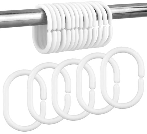Pack of 12 Shower Curtain Rings - Plastic Shower Curtain Hooks for Bathroom Shower Window Rod, C-shaped Bathroom Bath Drape Replacement Loop Clips, Shower Rail Hooks