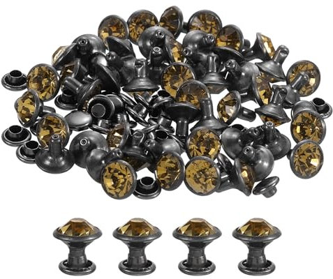 sourcing map 80 rivetti dorati con strass, 8 mm, rivetti in metallo a doppia testa con strass, per fai da te, pelle, artigianato, borse, telaio nero