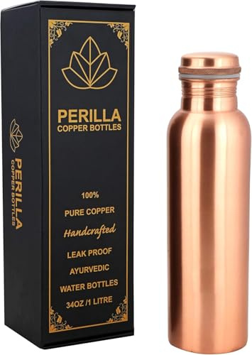 Aakrati Copper Water Bottle 1 litre Leak Proof 100% Pure - Ayurvedic Copper Vessel - Drink More Water And Enjoy The Health Benefits Immediately - For Gym, Yoga Bottle (Plain)