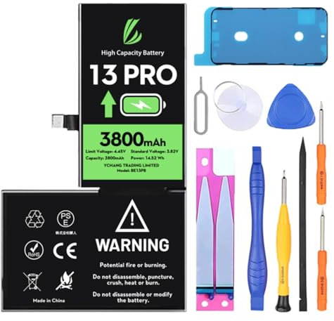 LL TRADER Batterie pour iPhone 13 Pro, 3800mAh Batterie Lithium polymère Haute capacité avec Outils de réparation