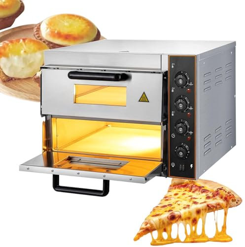 16'' Commercial Pizza Oven, Double-Layer Stainless Steel Electricity Bakery Oven, Timer 10-60 min, 122°F-662°F, 3KW Electric Countertop Snack Pretzels Roast Yakitori Cooker