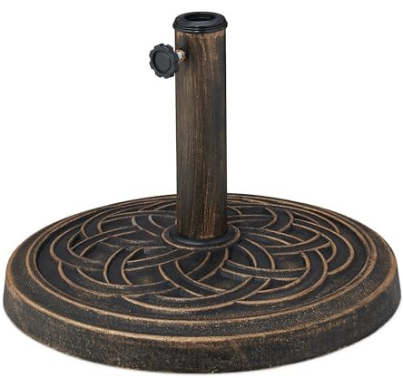 Relaxdays Schirmständer Sonnenschirm, für Schirmstangen 34–48 mm, Ø 45 cm, Vintage, Sonnenschirmständer, schwarz/Bronze