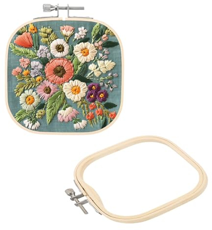 PATIKIL 2 Stück 13 cm Bambus Stickrahmen Set, Quadratische Verstellbare Rahmen, Stickrahmen Kreuzstich Ring, Punch Needle Rahmen Stickständer für Embroidery DIY Nähen Dekoration