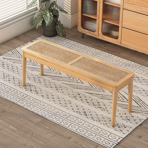 HARELA Esstischbank Rattan, Küchenbank Wohnzimmerbank, Bettbank Holzbank Rustikale Home Décor Möbel, für Flur, Wohnzimmer, Sitzbank Schlafzimmer, Schuhbank(Wood Color,100cm/39.4in)
