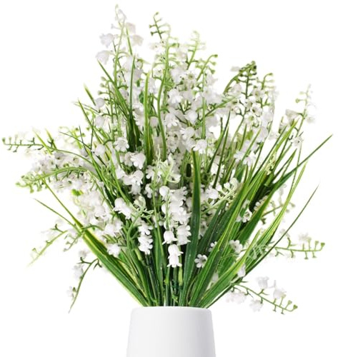 Marjoramy 12 Flores de Plástico de Lirio de los Valles, Lirio del Valle Artificial, Ramo de Lirios de los Valles Artificial, Flores Artificiales Decoracion para Hogar Jardín Fiesta Boda, Blanco